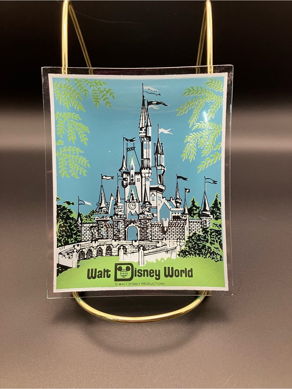Vintage Walt Disney World Blue & Green Castle Glass Trinket Dish